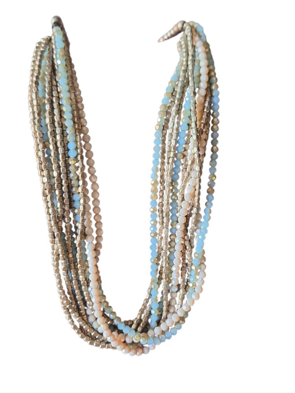 Nakamol 12 Strand White Silver Blue Strand Statement Necklace AB stones